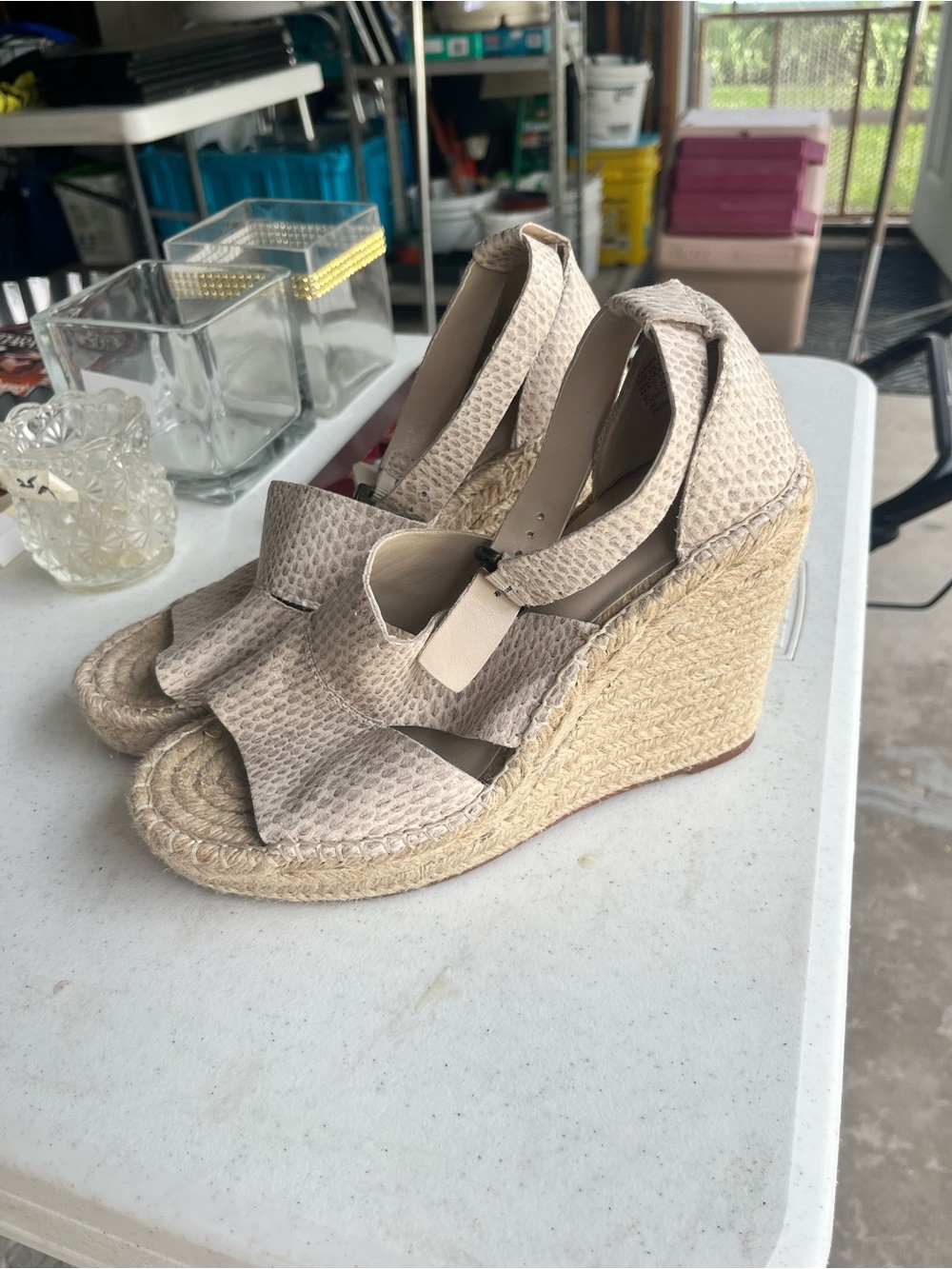 Treasure & Bond Neutral Textured Espadrille Wedge Sandals
